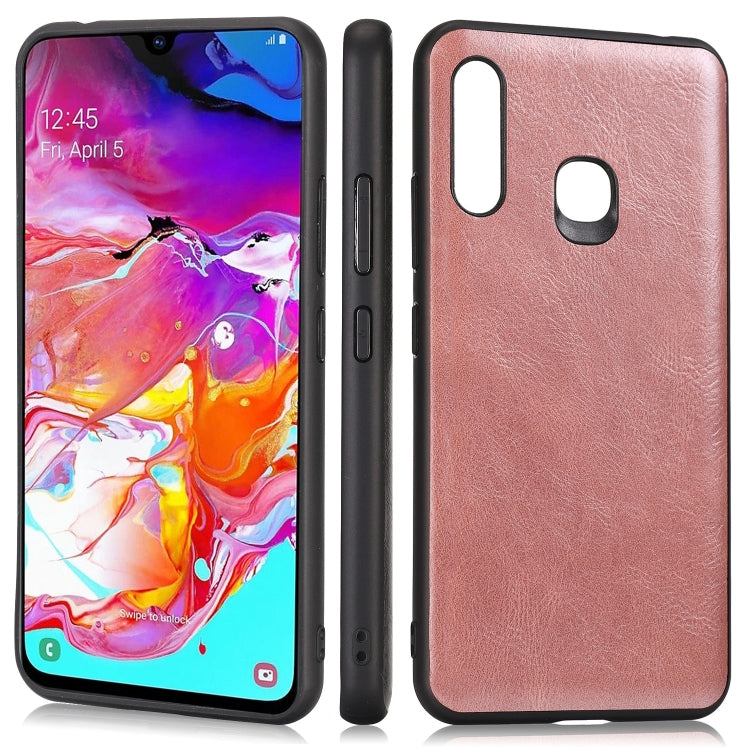 For Samsung Galaxy A70e Crazy Horse Textured Calfskin PU+PC+TPU Case