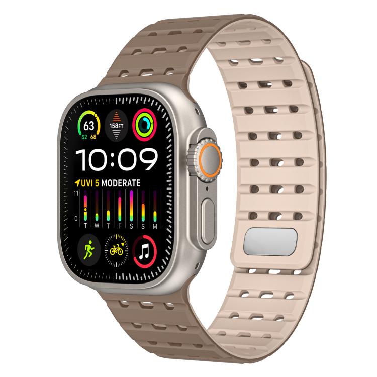 For Apple Watch 46mm / 49mm / 45mm / 44mm Two-Tone Breathable Magnetic Silicone Watch Band