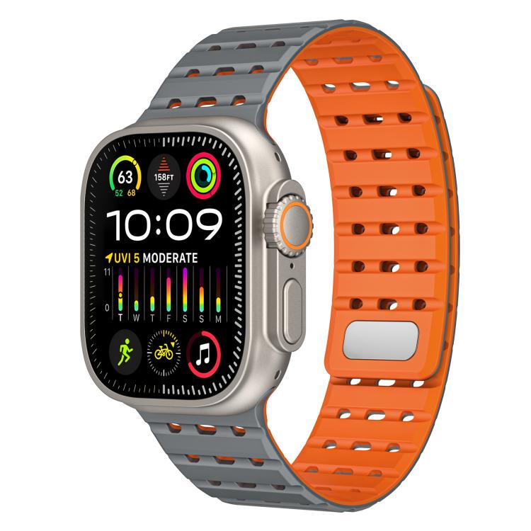 For Apple Watch 46mm / 49mm / 45mm / 44mm Two-Tone Breathable Magnetic Silicone Watch Band