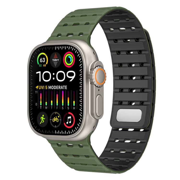 For Apple Watch 46mm / 49mm / 45mm / 44mm Two-Tone Breathable Magnetic Silicone Watch Band