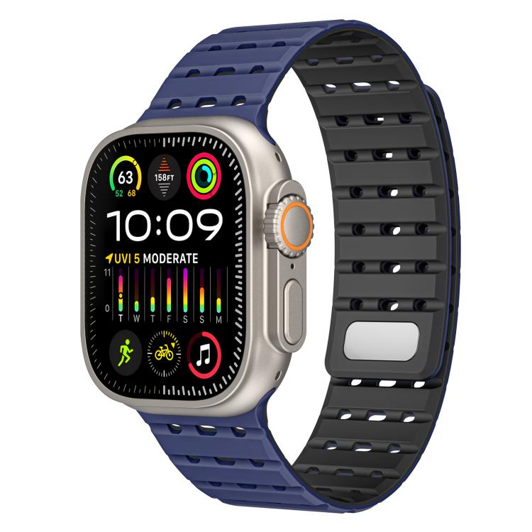 For Apple Watch 46mm / 49mm / 45mm / 44mm Two-Tone Breathable Magnetic Silicone Watch Band