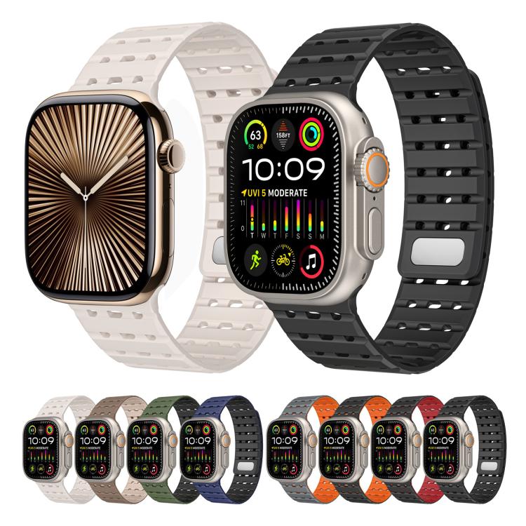 For Apple Watch 42mm / 41mm / 40mm / 38mm Two-Tone Breathable Magnetic Silicone Watch Band