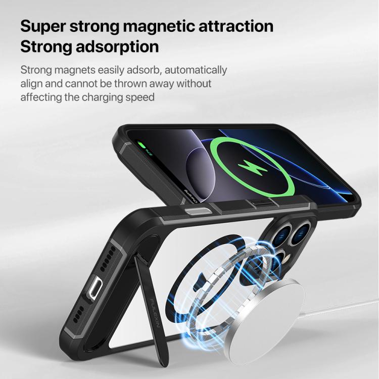 For iPhone 16 Pro Max FULEXIN L1 Series Transparent MagSafe Holder Phone Case
