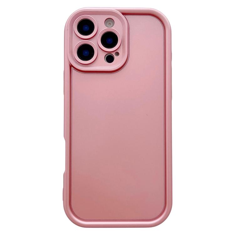 For iPhone 16 Pro Solid Color Metallic Paint Precise Hole TPU Phone Case - Pink
