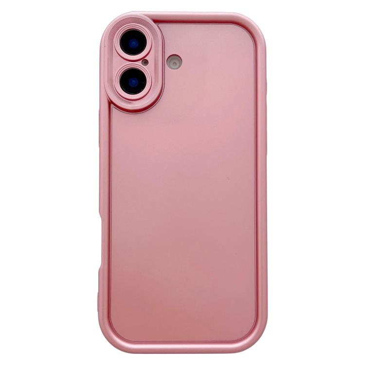 For iPhone 16 Solid Color Metallic Paint Precise Hole TPU Phone Case - Pink