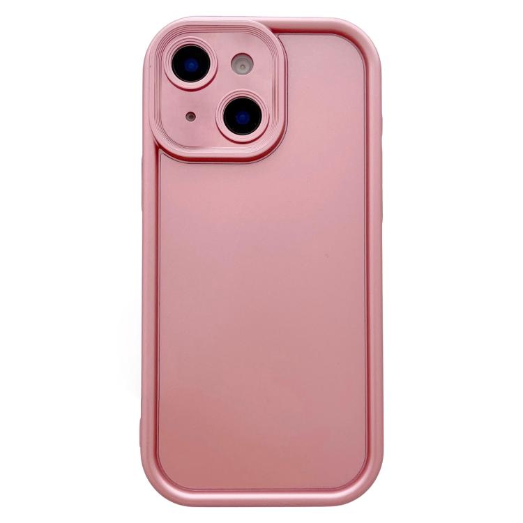For iPhone 15 Solid Color Metallic Paint Precise Hole TPU Phone Case - Pink