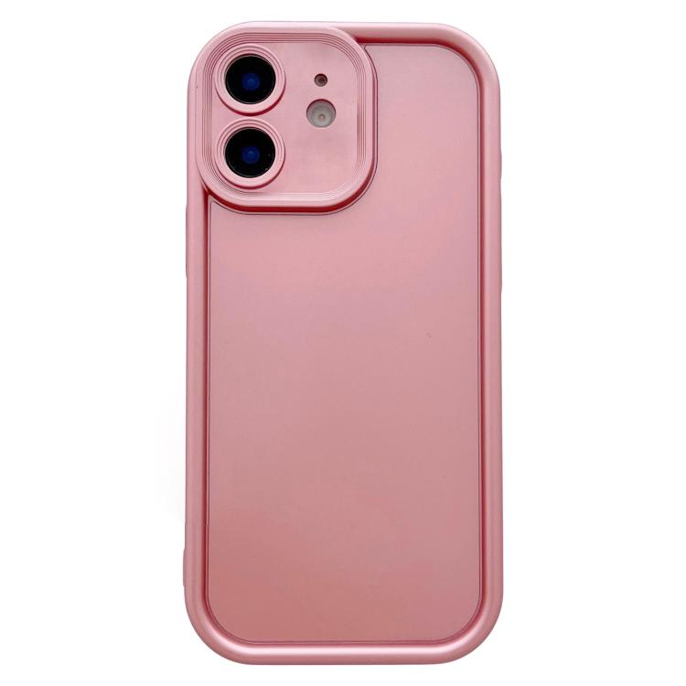 For iPhone 12 Solid Color Metallic Paint Precise Hole TPU Phone Case - Pink