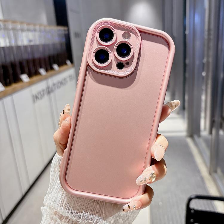 For iPhone 15 Pro Solid Color Metallic Paint Precise Hole TPU Phone Case - Pink