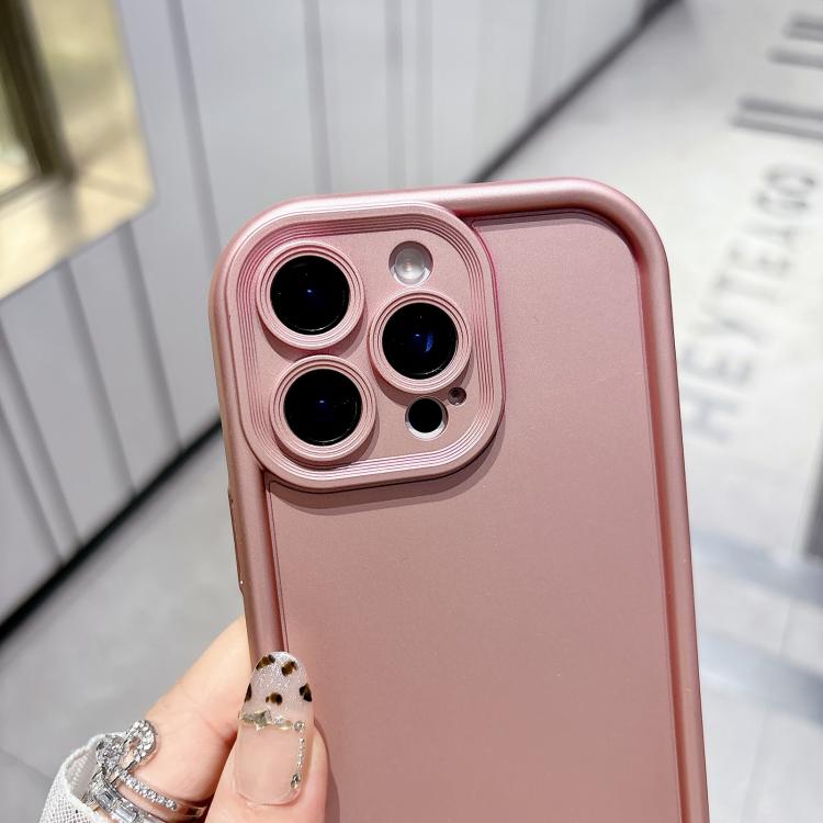 For iPhone 15 Pro Solid Color Metallic Paint Precise Hole TPU Phone Case - Pink