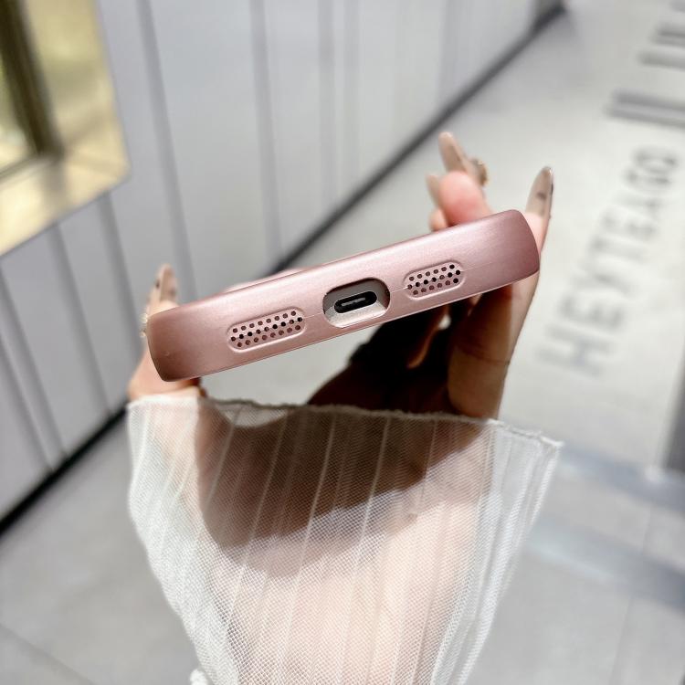 For iPhone 15 Pro Solid Color Metallic Paint Precise Hole TPU Phone Case - Pink
