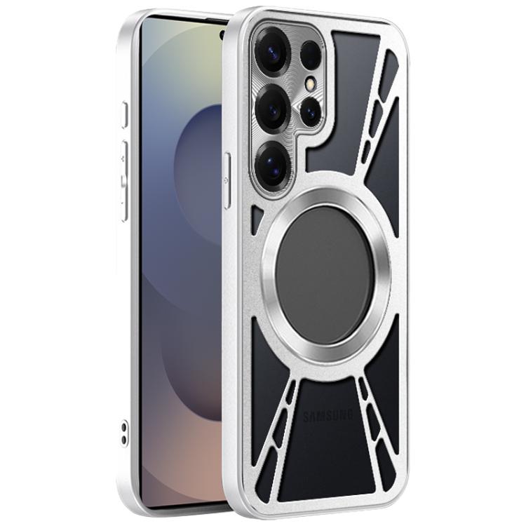 For Samsung Galaxy S25 Ultra 5G Silicone Cooling Hollow Metal MagSafe Phone Case