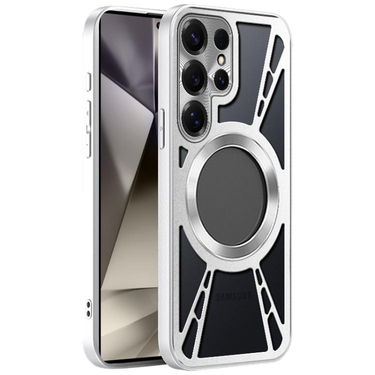 For Samsung Galaxy S24 Ultra 5G Silicone Cooling Hollow Metal MagSafe Phone Case