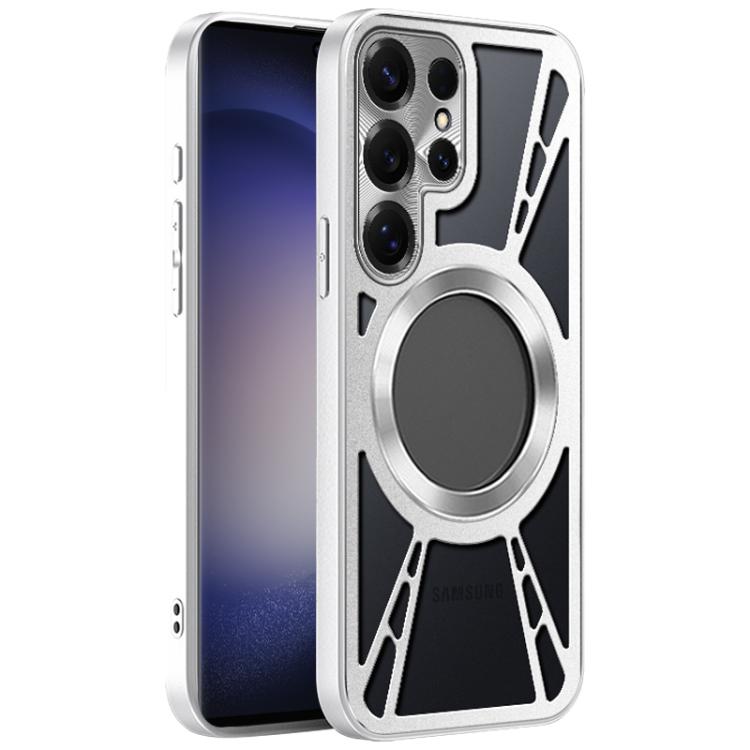 For Samsung Galaxy S23 Ultra 5G Silicone Cooling Hollow Metal MagSafe Phone Case