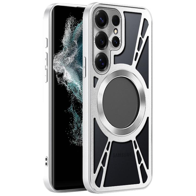 For Samsung Galaxy S22 Ultra 5G Silicone Cooling Hollow Metal MagSafe Phone Case