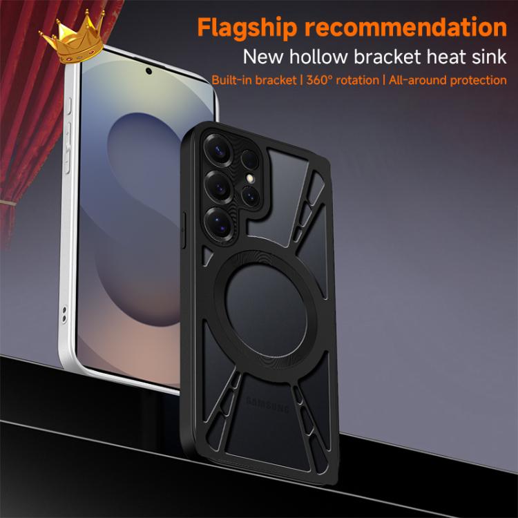 For Samsung Galaxy S25+ 5G Silicone Cooling Hollow Metal MagSafe Phone Case
