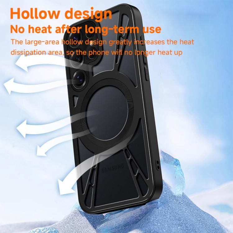 For Samsung Galaxy S24 Ultra 5G Silicone Cooling Hollow Metal MagSafe Phone Case
