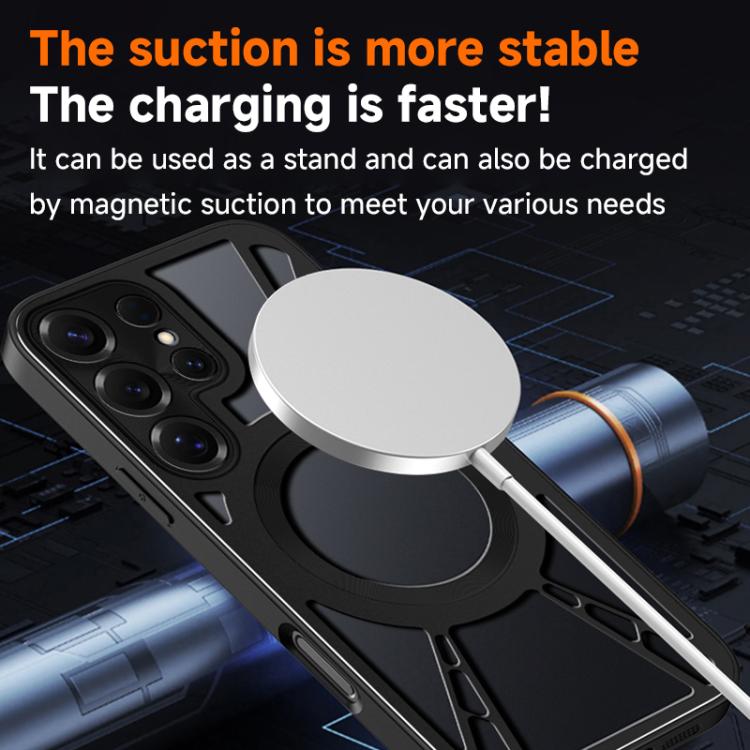 For Samsung Galaxy S23 Ultra 5G Silicone Cooling Hollow Metal MagSafe Phone Case