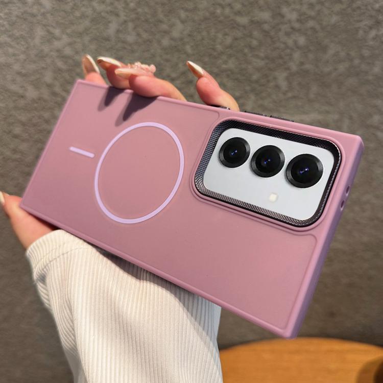 For Samsung Galaxy S25+ 5G Metal Diamond Texture Lens Frame MagSafe Phone Case