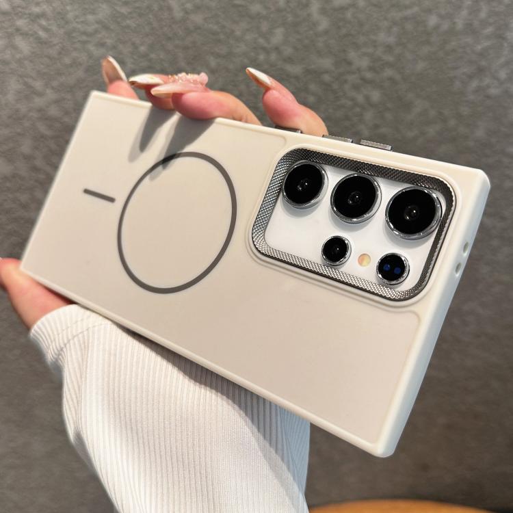 For Samsung Galaxy S23 Ultra 5G Metal Diamond Texture Lens Frame MagSafe Phone Case