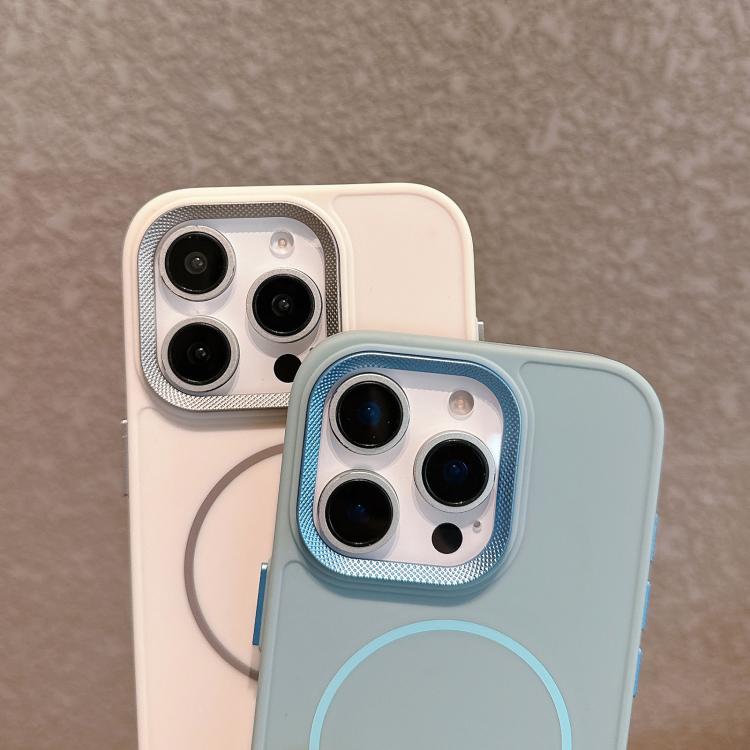 For iPhone 14 Pro Metal Diamond Texture Lens Frame MagSafe Phone Case with Lanyard