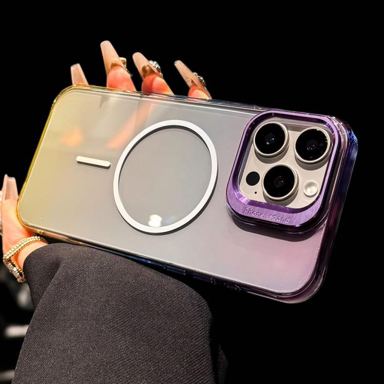 For iPhone 14 Pro Max Metal Lens Folding Holder Gradient MagSafe Shockproof Phone Case