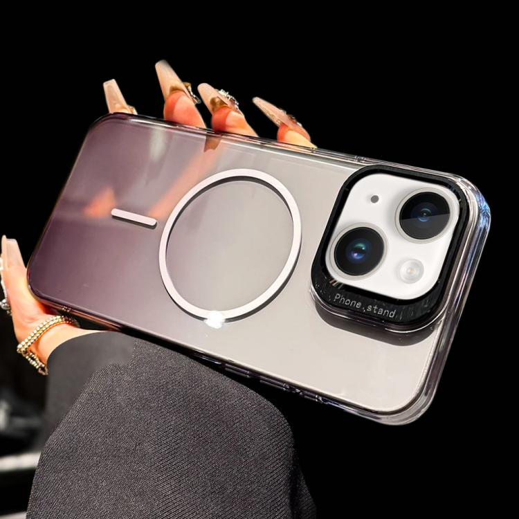 For iPhone 15 Metal Lens Folding Holder Gradient MagSafe Shockproof Phone Case