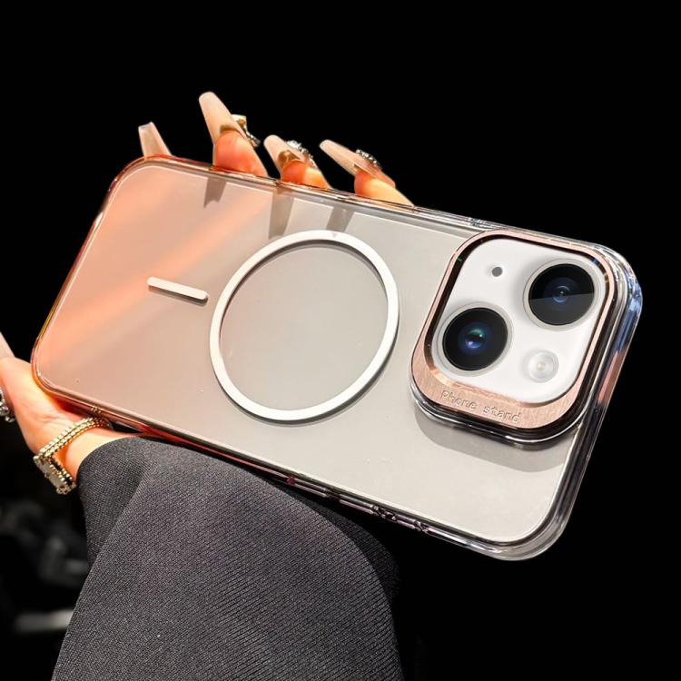 For iPhone 15 Metal Lens Folding Holder Gradient MagSafe Shockproof Phone Case