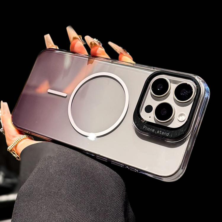 For iPhone 16 Pro Metal Lens Folding Holder Gradient MagSafe Shockproof Phone Case