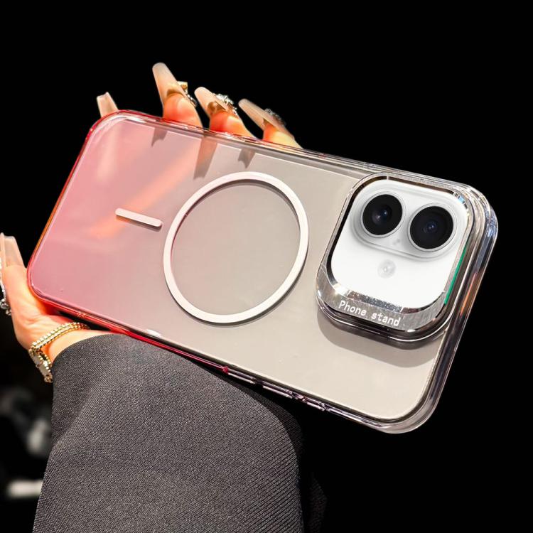 For iPhone 16 Metal Lens Folding Holder Gradient MagSafe Shockproof Phone Case