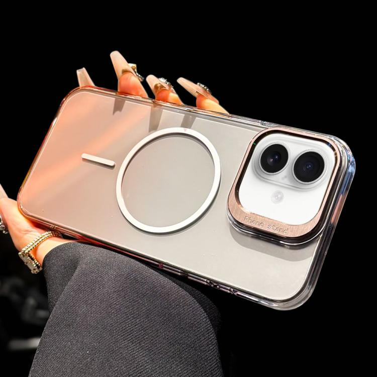 For iPhone 16 Metal Lens Folding Holder Gradient MagSafe Shockproof Phone Case