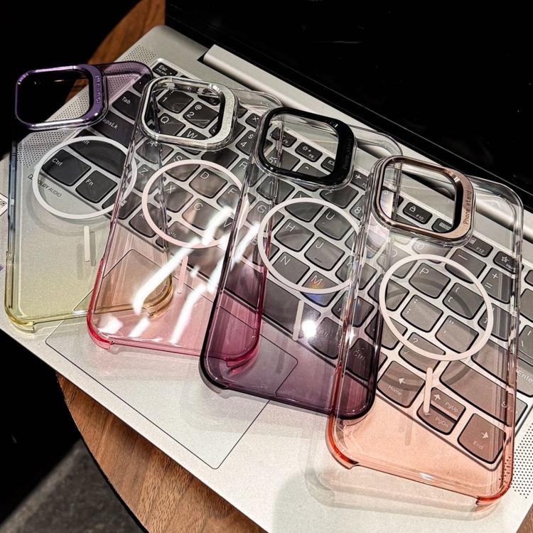 For iPhone 14 Pro Max Metal Lens Folding Holder Gradient MagSafe Shockproof Phone Case