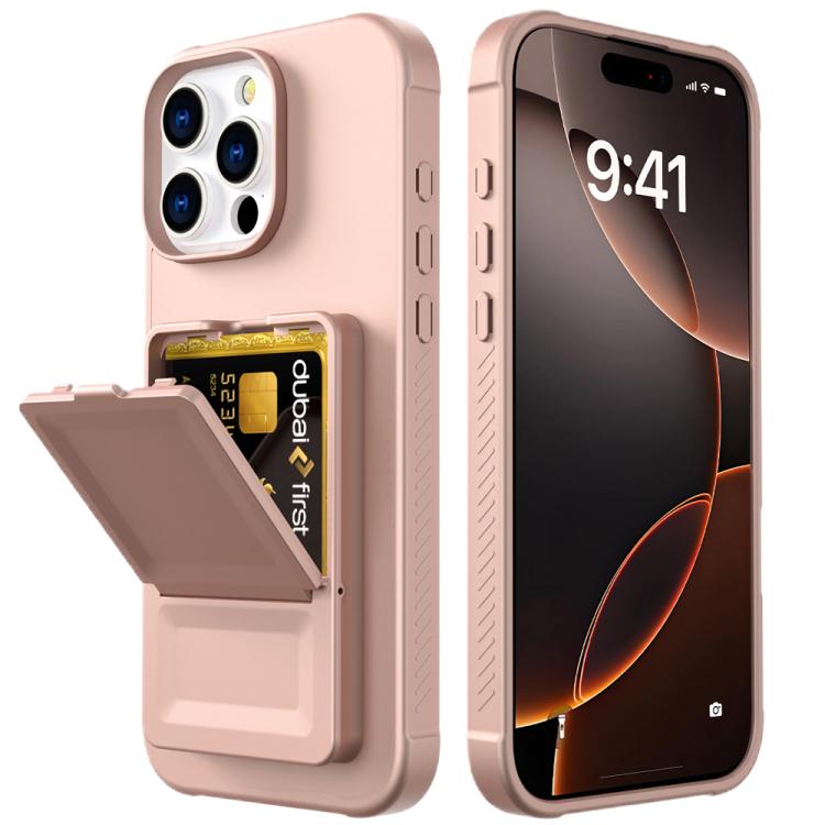 For iPhone 16 Pro Max Skin Feel TPU Hidden Mirror Card Bag Phone Case with Stand
