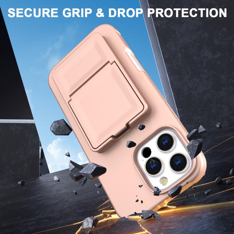 For iPhone 16 Pro Max Skin Feel TPU Hidden Mirror Card Bag Phone Case with Stand