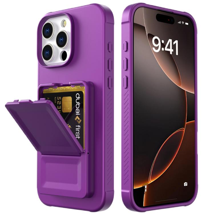 For iPhone 16 Pro Max Skin Feel TPU Hidden Mirror Card Bag Phone Case with Stand