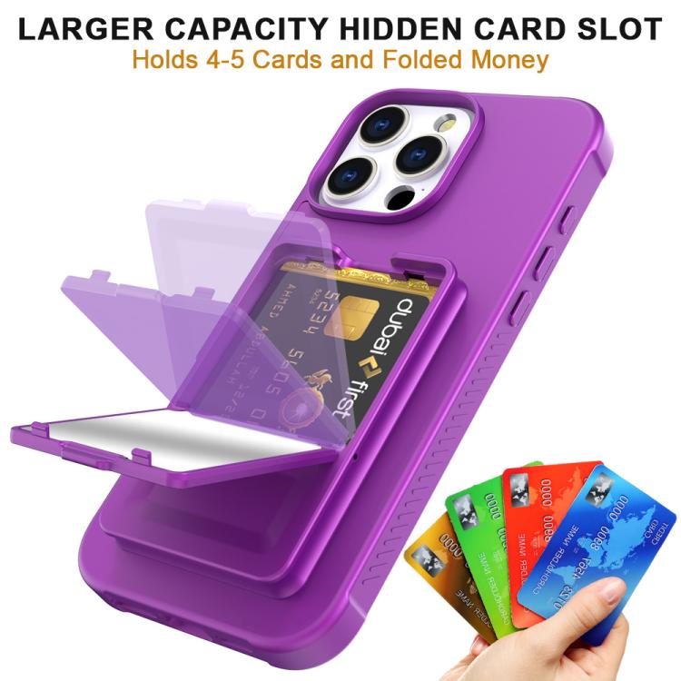 For iPhone 16 Pro Max Skin Feel TPU Hidden Mirror Card Bag Phone Case with Stand