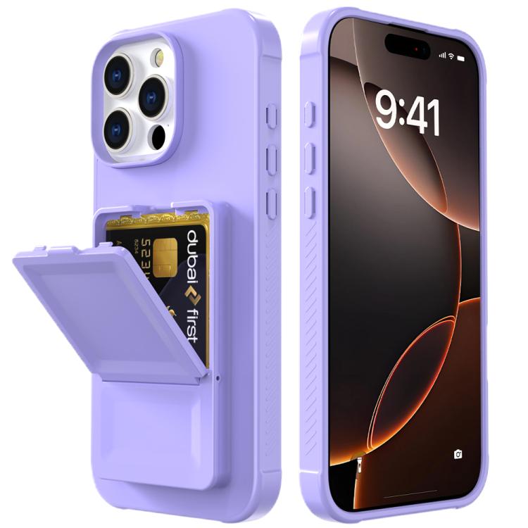 For iPhone 16 Pro Max Skin Feel TPU Hidden Mirror Card Bag Phone Case with Stand