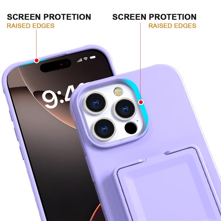 For iPhone 16 Pro Max Skin Feel TPU Hidden Mirror Card Bag Phone Case with Stand