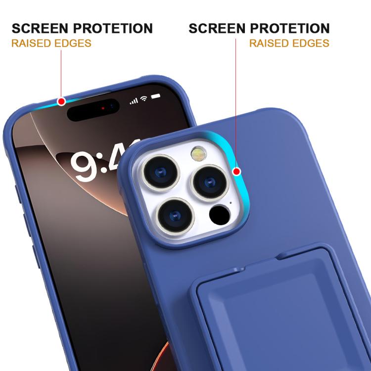 For iPhone 16 Pro Max Skin Feel TPU Hidden Mirror Card Bag Phone Case with Stand