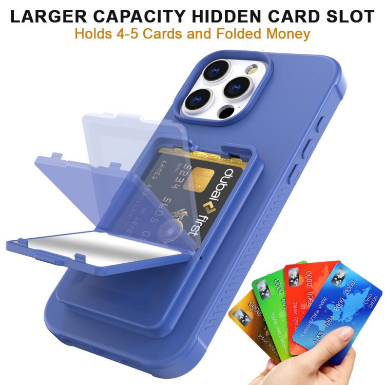 For iPhone 16 Pro Max Skin Feel TPU Hidden Mirror Card Bag Phone Case with Stand