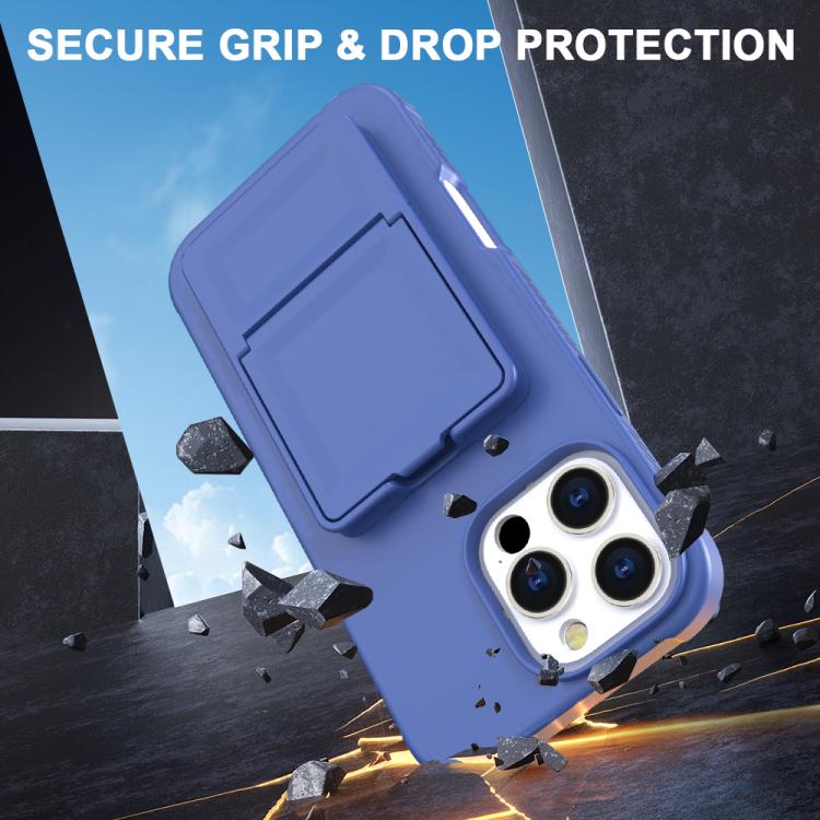 For iPhone 16 Pro Max Skin Feel TPU Hidden Mirror Card Bag Phone Case with Stand