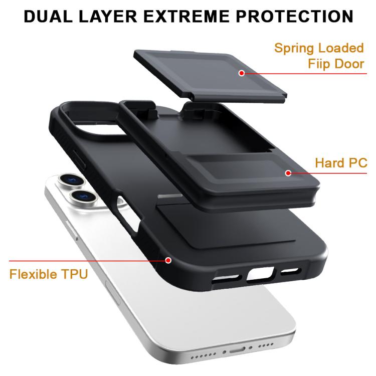 For iPhone 16 Pro Max Skin Feel TPU Hidden Mirror Card Bag Phone Case with Stand