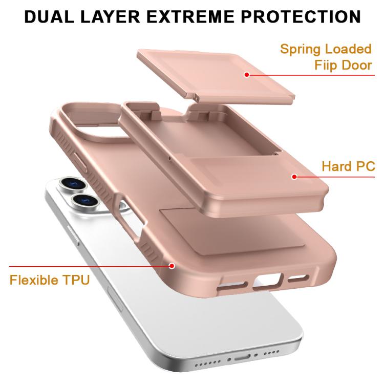For iPhone 16 Pro Skin Feel TPU Hidden Mirror Card Bag Phone Case with Stand