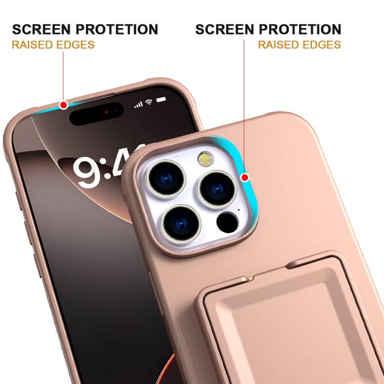 For iPhone 16 Pro Skin Feel TPU Hidden Mirror Card Bag Phone Case with Stand