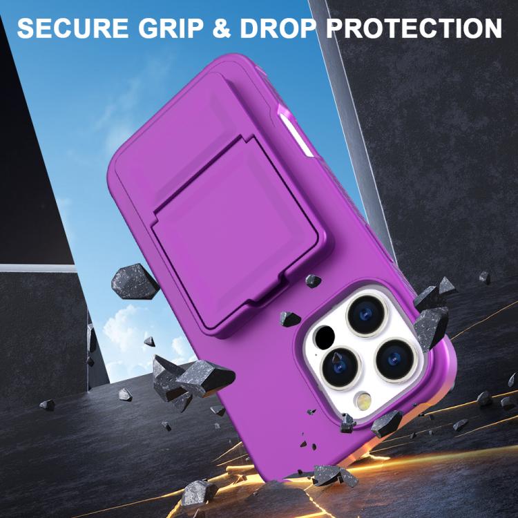 For iPhone 16 Pro Skin Feel TPU Hidden Mirror Card Bag Phone Case with Stand