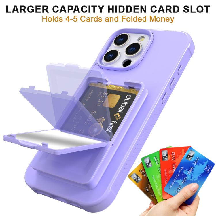 For iPhone 16 Pro Skin Feel TPU Hidden Mirror Card Bag Phone Case with Stand
