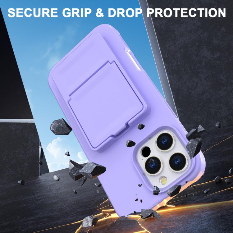 For iPhone 16 Pro Skin Feel TPU Hidden Mirror Card Bag Phone Case with Stand