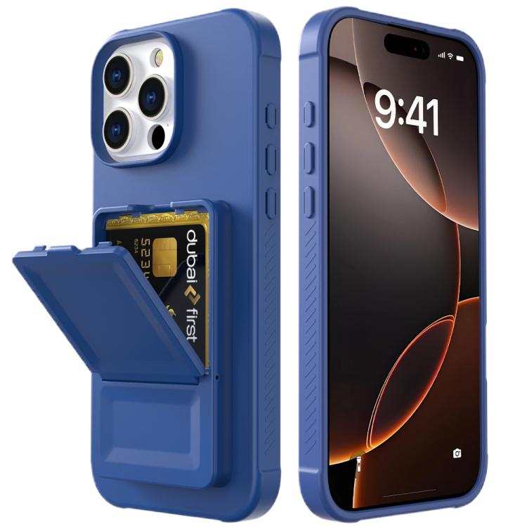 For iPhone 16 Pro Skin Feel TPU Hidden Mirror Card Bag Phone Case with Stand