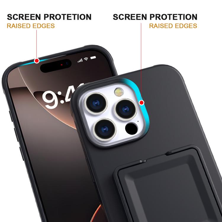 For iPhone 16 Pro Skin Feel TPU Hidden Mirror Card Bag Phone Case with Stand