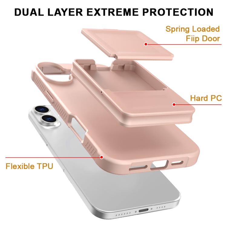 For iPhone 16 Skin Feel TPU Hidden Mirror Card Bag Phone Case with Stand