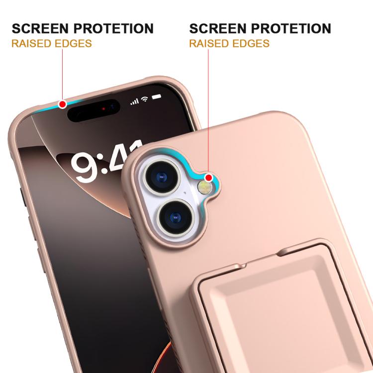 For iPhone 16 Skin Feel TPU Hidden Mirror Card Bag Phone Case with Stand